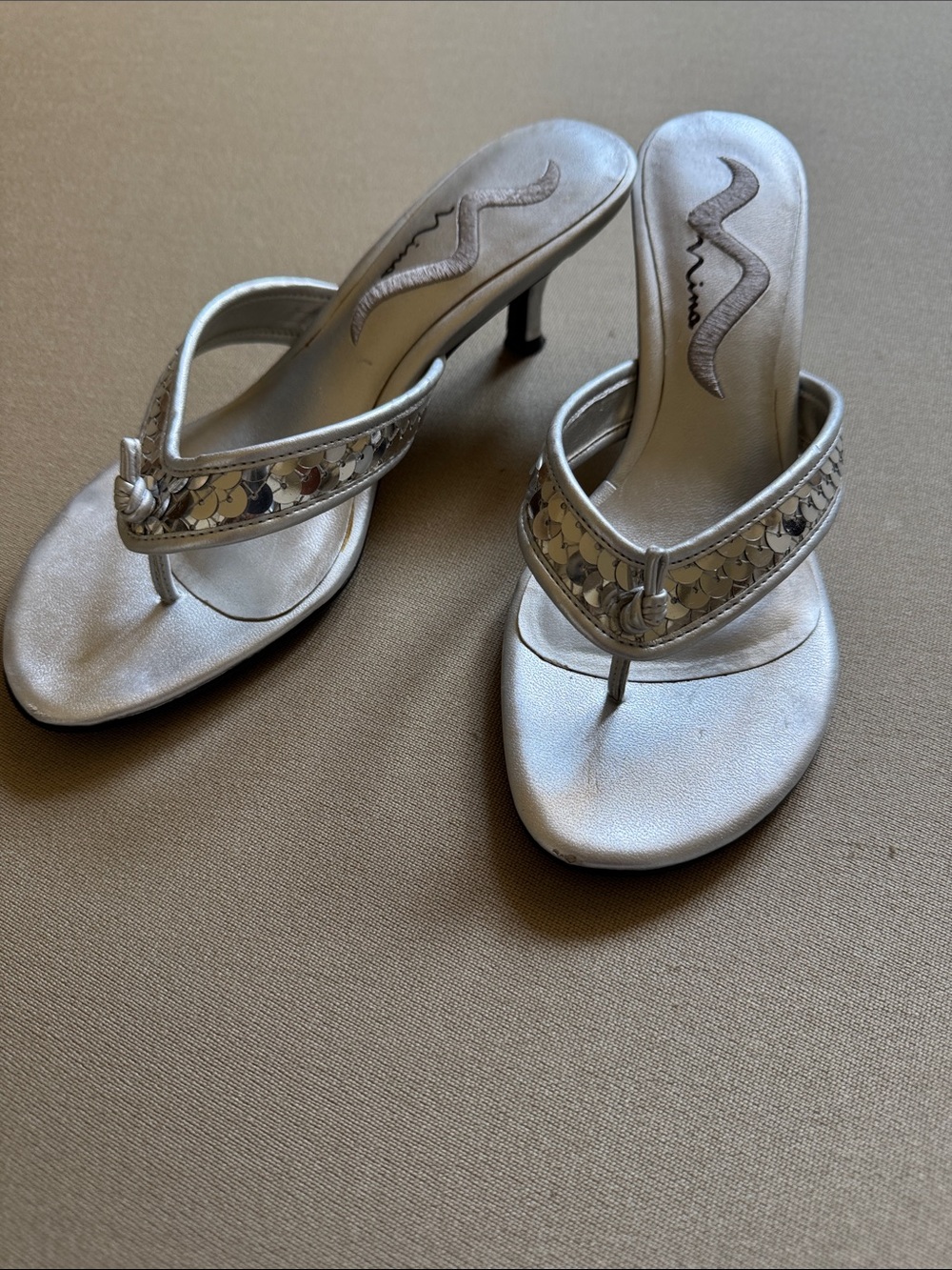 Nina Silver Sequin Thong Heels
